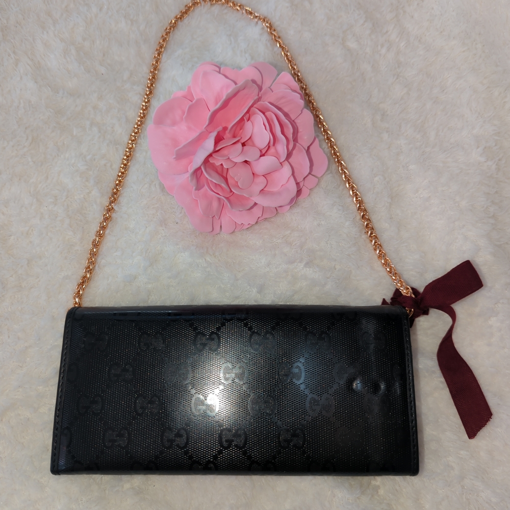 Gucci  Authentic Impreme Black Monogram Wallet With Gold Chain And Dust Bag - Picture 4 of 12